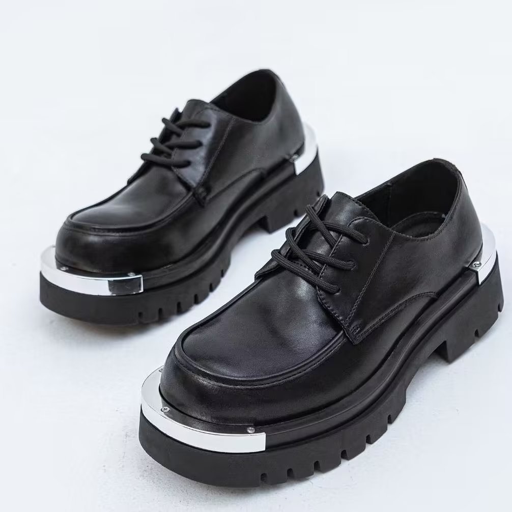 Korea 20f3d Men 2023 Leather Platform Oxfords Slip On Thick Tottom Male Derby Casual Loafers Mens Square Toe Formal Dress Shoes s