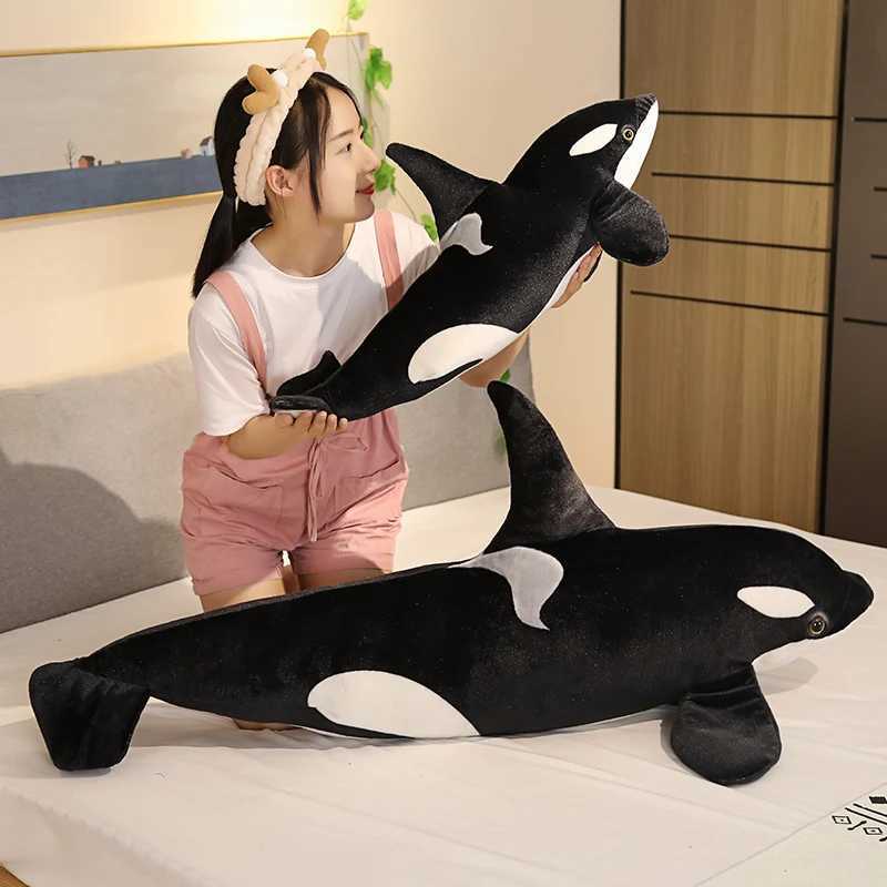 50cm-130cm Lifelike Orcinus Orca Black Whale Plush Toys Big Fish Cloth Doll Shark Stuffed Sea Animals Children Birthday Gift Y240801