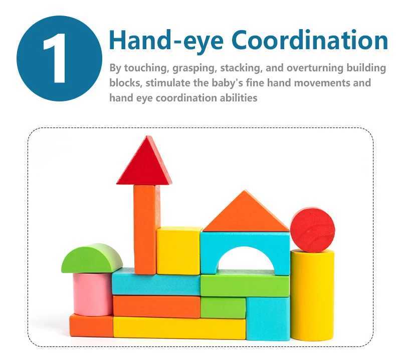 Wooden Building Blocks Set with Storage Bag Wooden Toys for Kids Assembled Building Blocks Early Educational Toys for Children Y240731