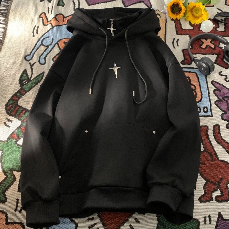 Half high neck hooded sweatshirt for men, 2024 spring new American fashion brand zipper, niche design jacket