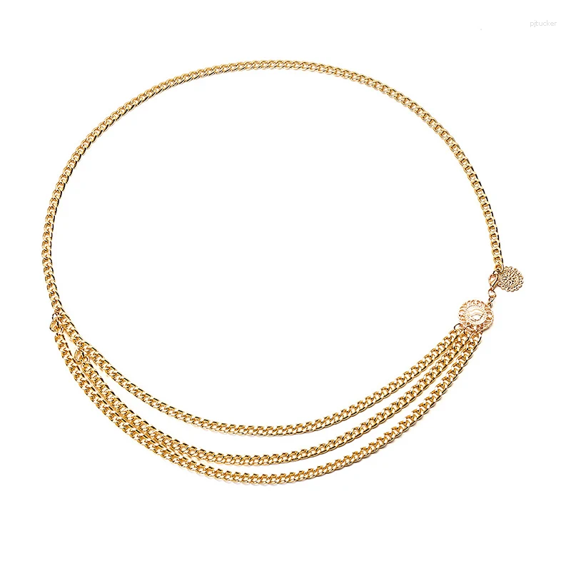 Belts Fashionable Womens Multi-Layered Chain Belt Gold Silver Metallic High Waist Body Dress Tassel