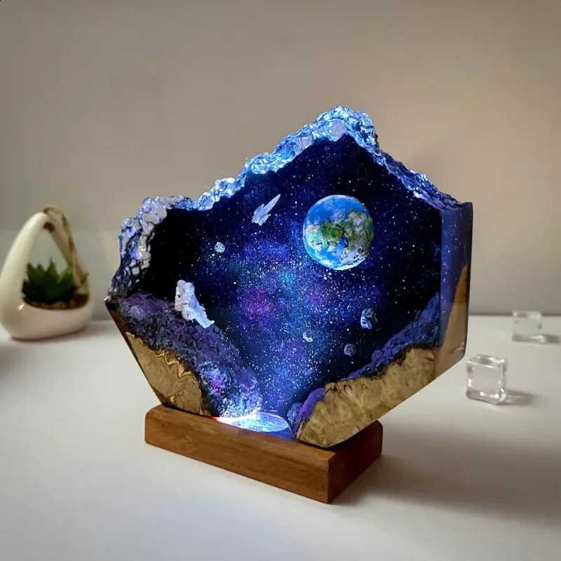 organic resin table lamp creative art decoration lamp space night lamp Milky Way night lamp astronaut rocket USB charging 240731