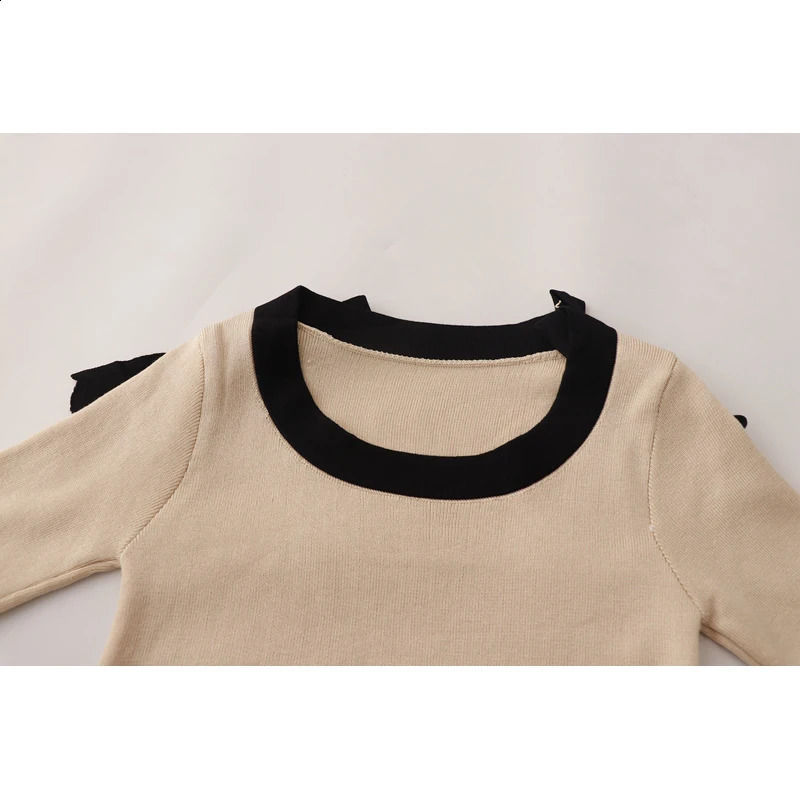 Women Black Gothic Pullover Knitted Sweater Harajuku Aesthetic Y2k Long Sleeves Bow Sweaters Fashion Vintage 2000s Clothes 240812