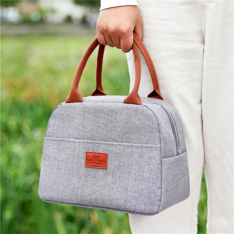 Thermal Lunch Bag for Men Women Gray Oxford Cloth Aluminum Foil Insulation Shoulder Bag Waterproof Picnic cooler Bag 240819