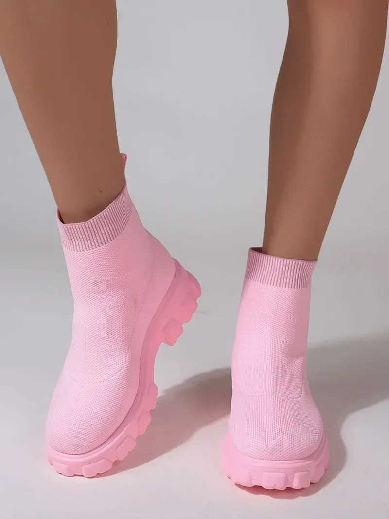 Brand Women Ankle Boots Lightweight Casual Shoes for Women Wedge Fashion Sock Boots Knitting Winter Medium Tube Platform BootCI24801