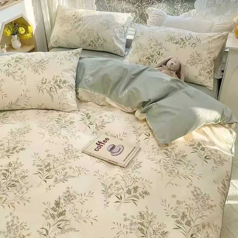 Romantic cherry heart-shaped down duvet cover set flat bed sheet pillowcase fashionable new double full flower summer spring bedding set W240801
