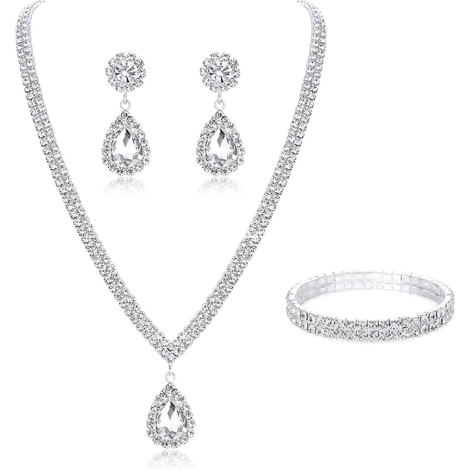 Bridal jewelry set stylish simple diamond bracelet earrings necklace PU sequin clutch dinner bag four-piece set