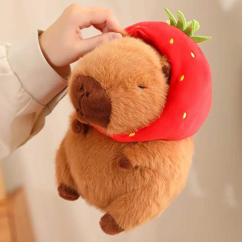 Cute Capybara Plush Toy Kawaii Fluffy kapibala With Turtle Bag Strawberry Cap Stuffed Animals Kids Birthday Gift Home Decoration Y240801