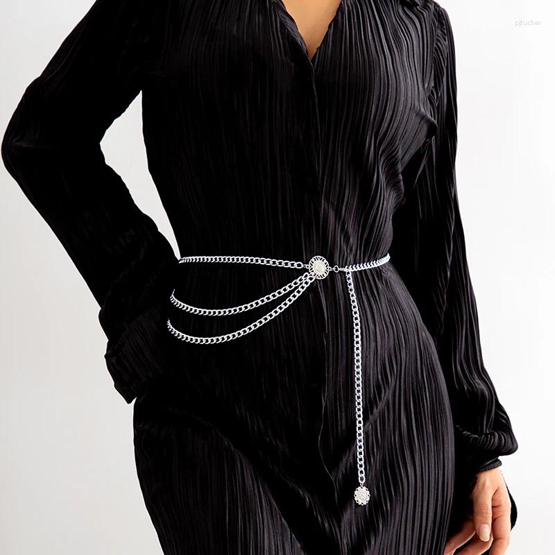 Belts Fashionable Womens Multi-Layered Chain Belt Gold Silver Metallic High Waist Body Dress Tassel