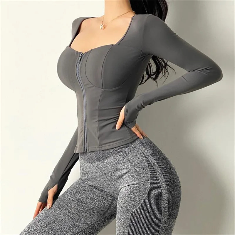 Women Inner Pad Yoga Shirt Long Sleeve Bodybuilding Yoga Top Sportswear Dry fit Gym Sport Clothing Sportswear Workout Top 240731
