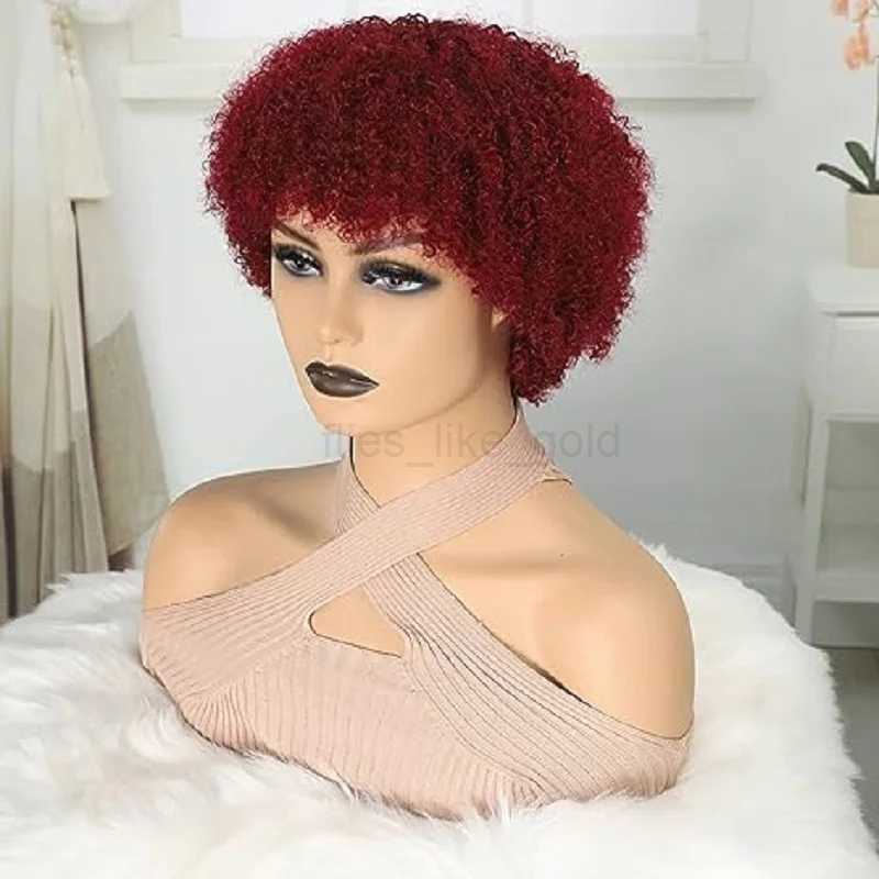 Short African Twisted Curled 99J Female Wig 100% Human Hair Wig 180% Density Elf Curled African Wig W240801