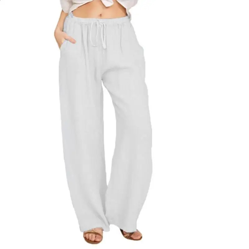 Epligg Summer Autumn Cotton Linen Wide Leg Pants for Women Pants Full Length Casual Pants Female Solid Loose Straight Trousers 240801
