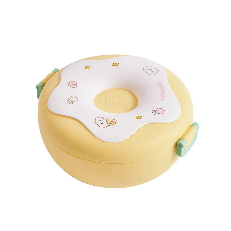 Lunch Box For Kid School Child Snack Box Donut Cartoon Leakproof Bento Box Lunch Bags With Fork Spoon 3 Compartment Microwavable 240801