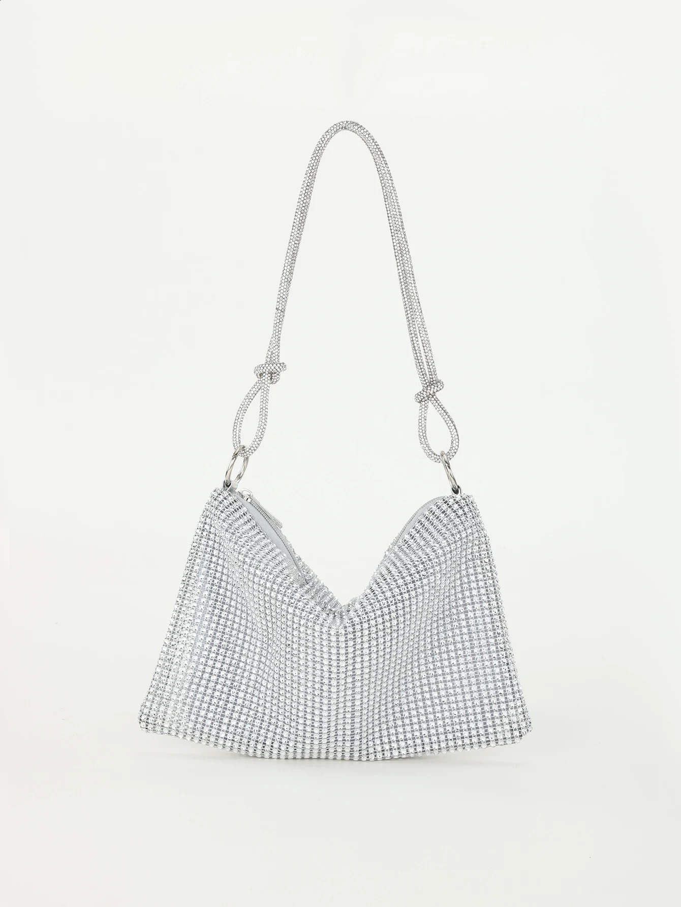 Shiny rhinestone woman handbags underarm crescent evening bag suitable for weddings parties and gatherings 240731