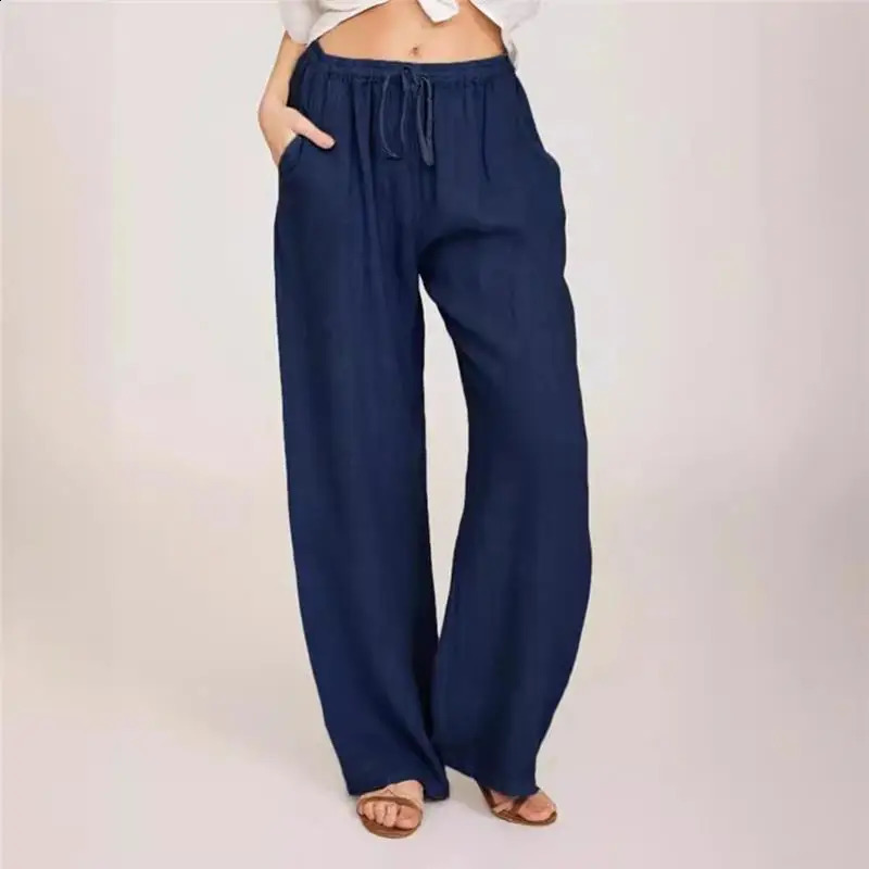 Epligg Summer Autumn Cotton Linen Wide Leg Pants for Women Pants Full Length Casual Pants Female Solid Loose Straight Trousers 240801
