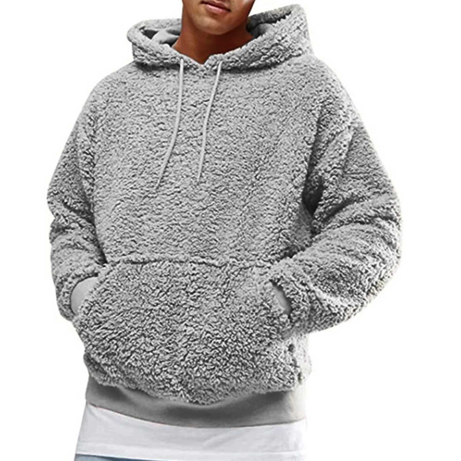 New Autumn and Winter Warm Mens Wool Hooded Sweatshirts Letter Print Hooded Pullover Kangaroo Pocket Hooded Fleece SweatshirtsM240730