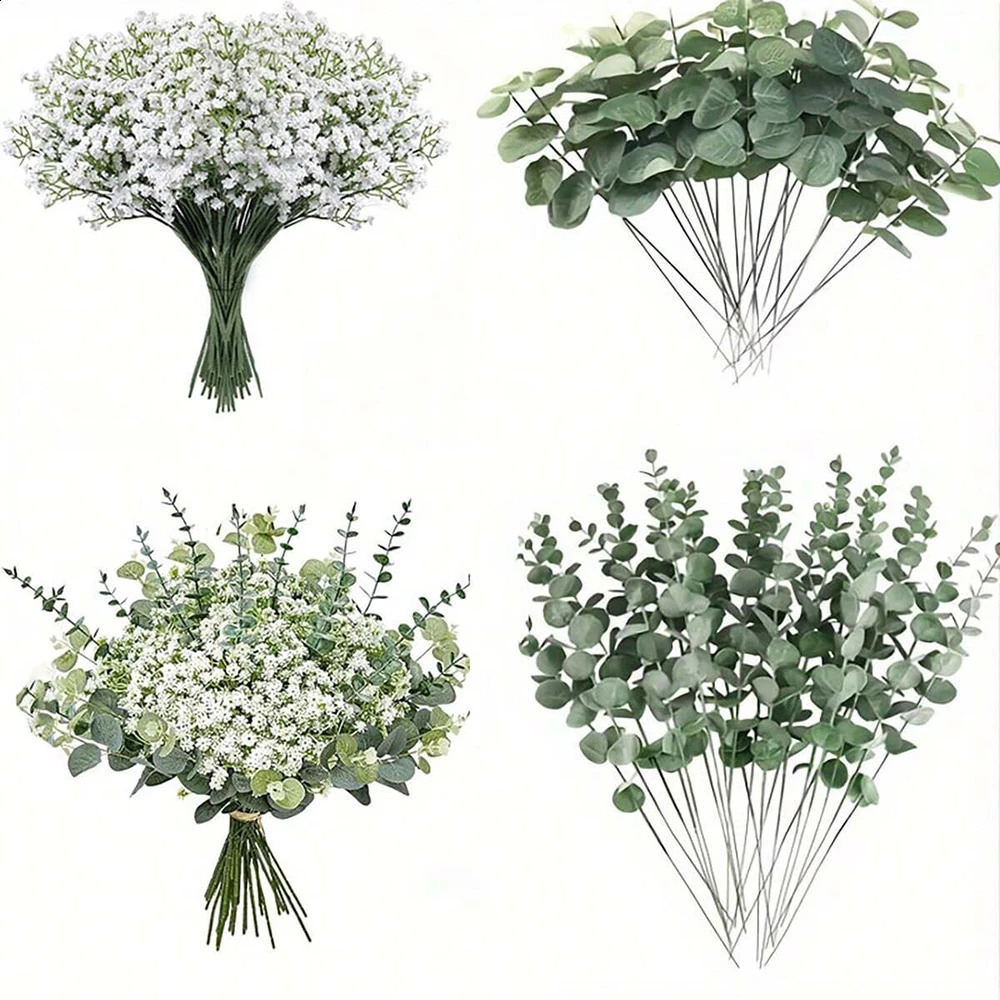 1530Pcs Babys Breath Artificial Flowers Gypsophila Eucalyptus Leaves Fake Flower for Wedding Bridal Bouquet Home Room Decor 240731