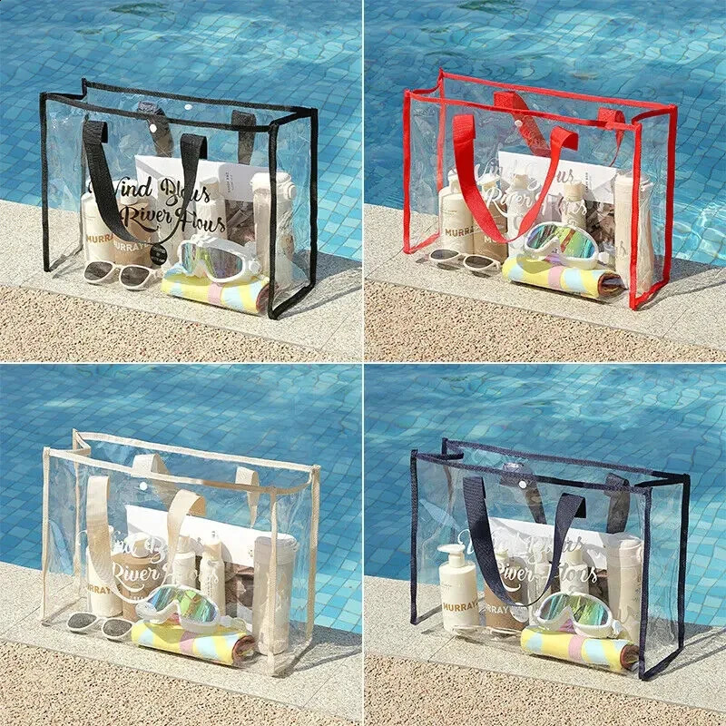 Summer large capacity swimming transparent visible tote thick PVC waterproof washing portable beach bag 240731
