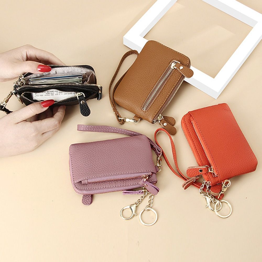 Fashion Cowhide Women Wallets Multi Functional Multi Card Slots Wallet Solid Color Zipper Purses