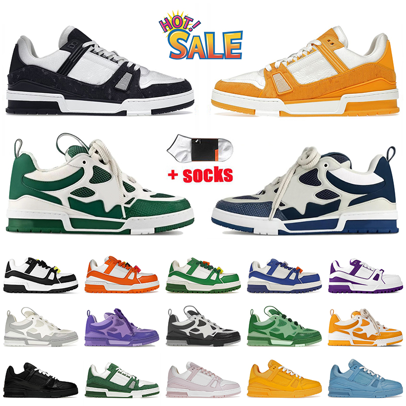 Fashion Luxury Designer Chaussures décontractées Virgil Trainer Skiate Sneaker Denim Blue Coue Black Blanc Jaune jaune Green Plateforme rose Maxi