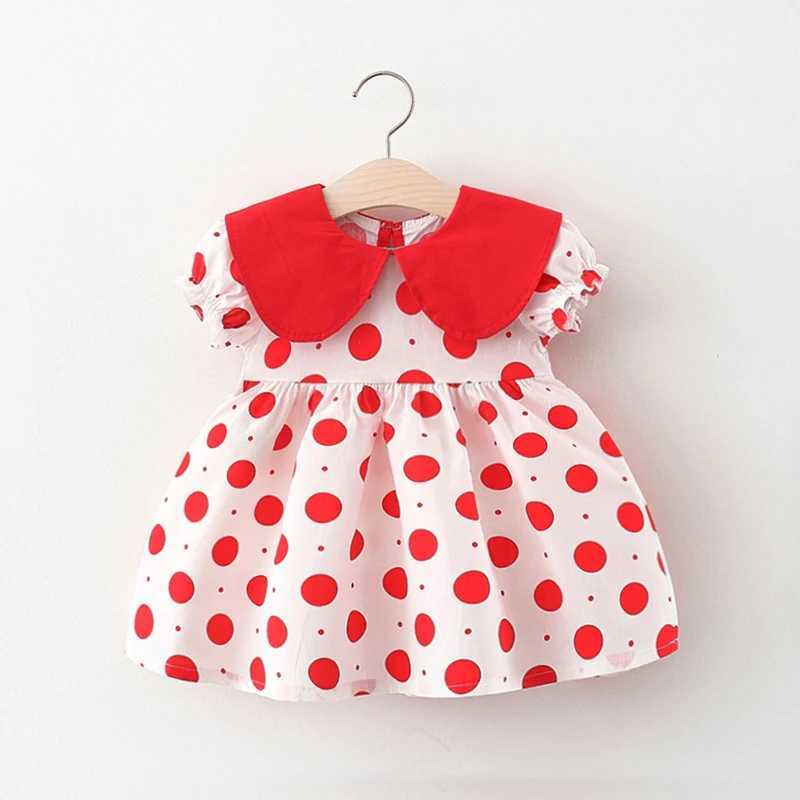 Summer baby girl dress baby girl color matching large lapel full of polka dot bubble sleeves princess dress X250220