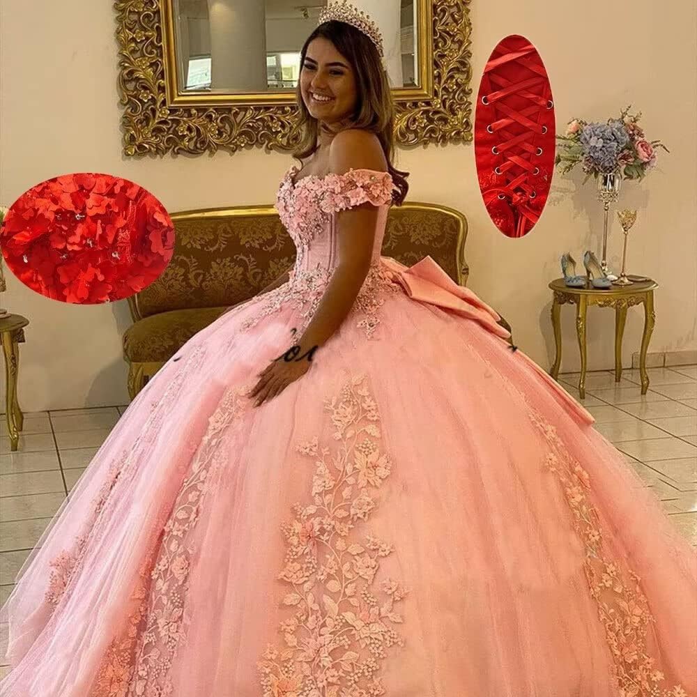 Off Shoulder Quinceanera Dresses 3D Flower Puffy Princess Sweetheart Ball Gown Lace Beaded Sweet 15 16 Debutante Party Birthday Vestidos De 15 Anos 94