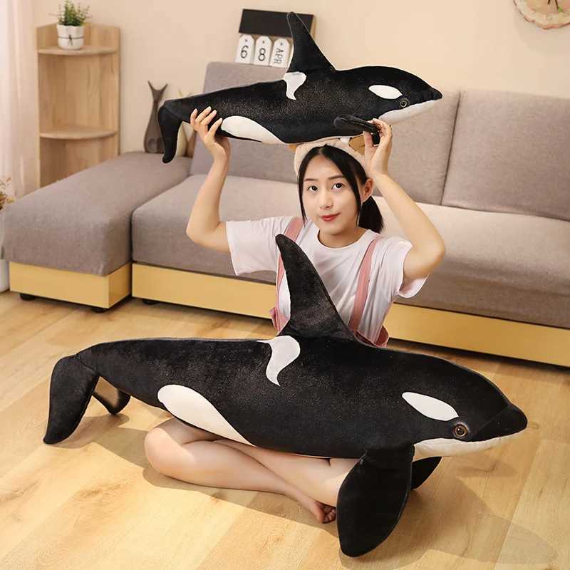 50cm-130cm Lifelike Orcinus Orca Black Whale Plush Toys Big Fish Cloth Doll Shark Stuffed Sea Animals Children Birthday Gift Y240801