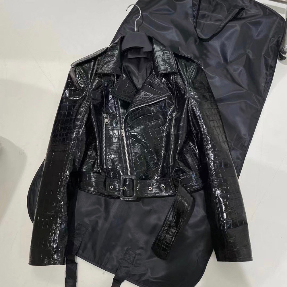 OC 131M46 Leather Clothes Customized Luxury Fashion Crocodile patterned cowhide Women European Locomotive Punk Spring and Autumn Short Style