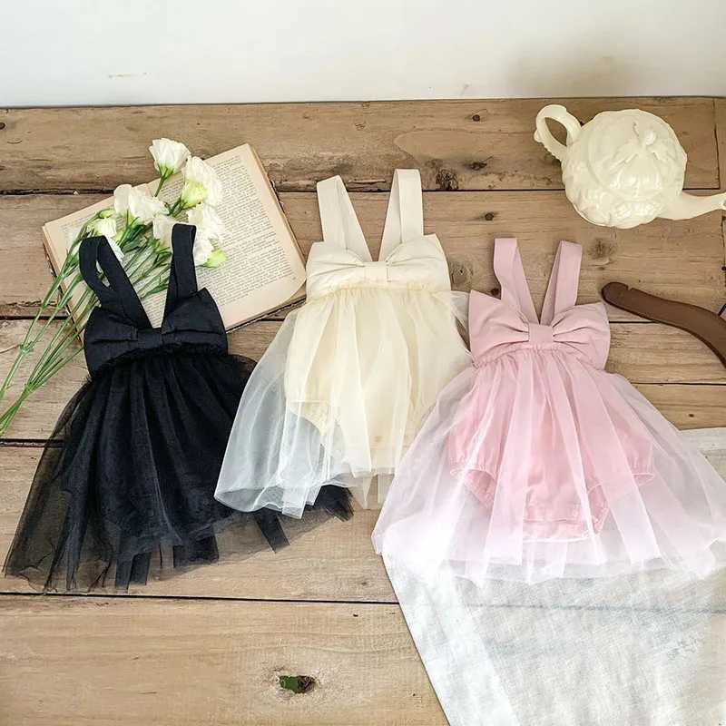 2024 New Summer Baby Tutu Dress Big Bow Birthday Clothes for Newborn Toddler Suspenders Gauze Bodysuit for Girls X250220