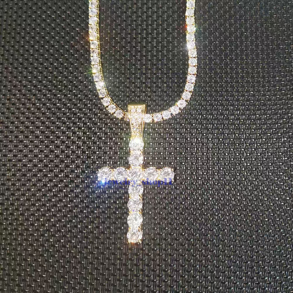 New Cross Personalized Side Glow Set Pendant Necklace Cuban Chain Hip Hop Personality necklace jewelry Moissanite dia gold Sterling Sier