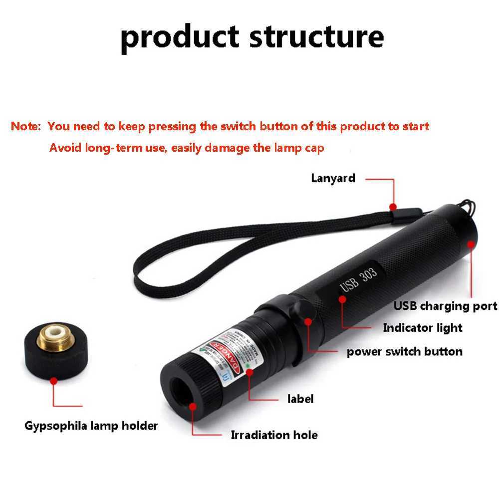 Laser Sight USB Charging 303 Laser Pointer 532nm 5mw High Power Laser Equipment Burning Pen Long-distance Irradiation B240801