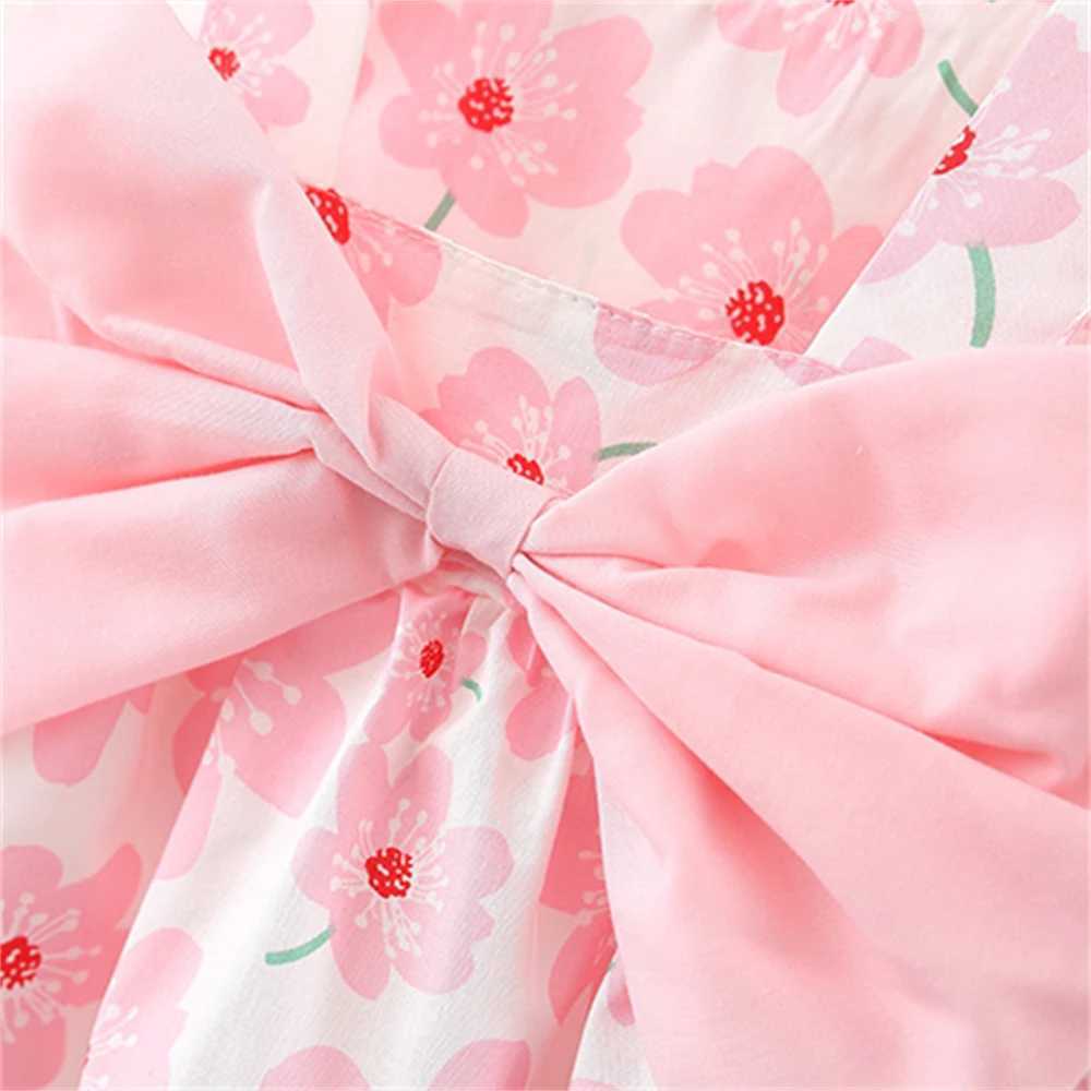 New summer girls dress sleeveless floral print large bow cotton dress set 2 pieces suitable for 0-3 years old X250220