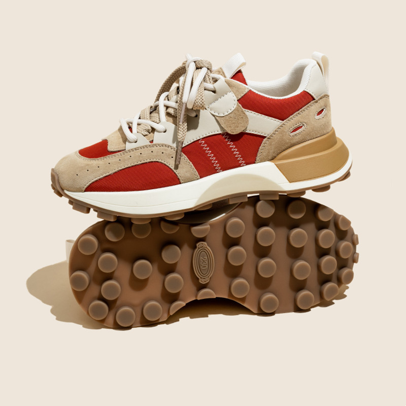 Brown Leather Platform Sneakers for Women 2024: Breathable Lace-Up Tennis Vulcanized Shoes 4