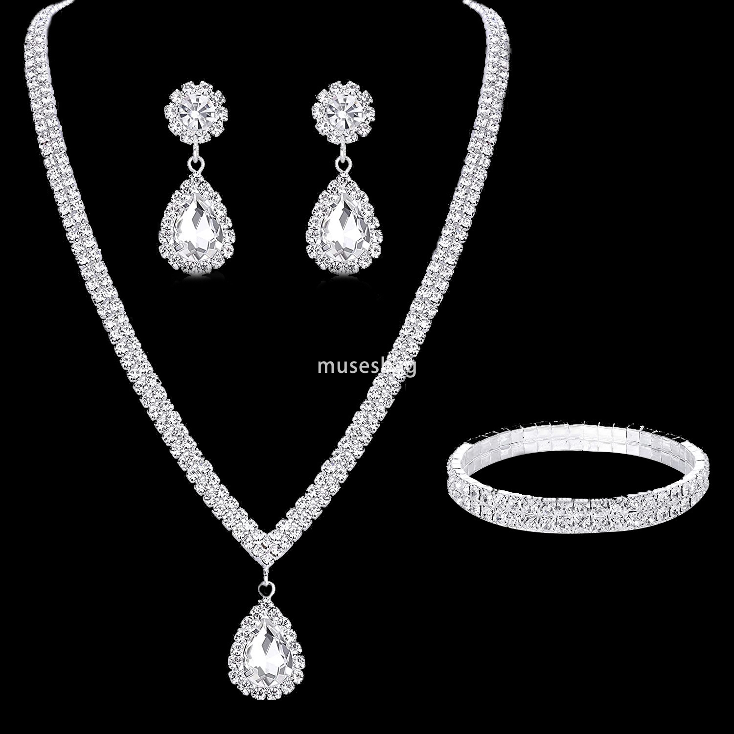 Bridal jewelry set stylish simple diamond bracelet earrings necklace PU sequin clutch dinner bag four-piece set