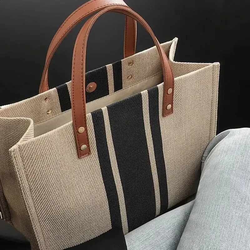 Casual Canvas Stripe Pattern Large Capacity Multifunction Travel Bag Student School Bags Women Daily 240731