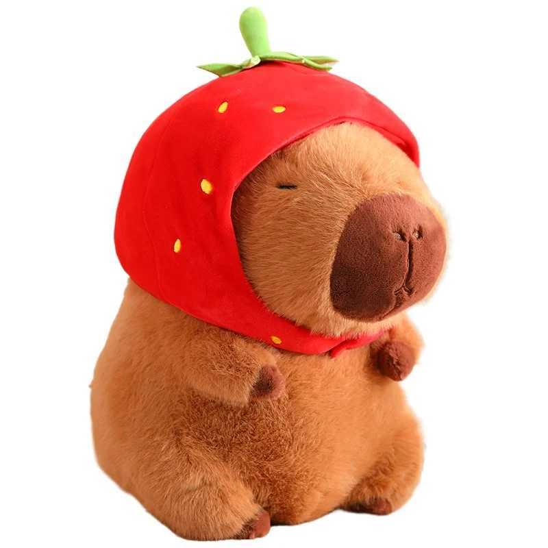 Cute Capybara Plush Toy Kawaii Fluffy kapibala With Turtle Bag Strawberry Cap Stuffed Animals Kids Birthday Gift Home Decoration Y240801