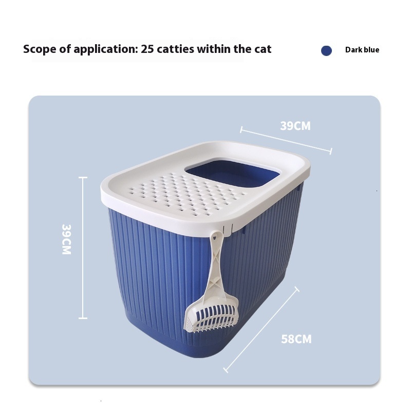 Pet litter box fully enclosed, top in, oversized cat toilet, splash proof with sand for cats