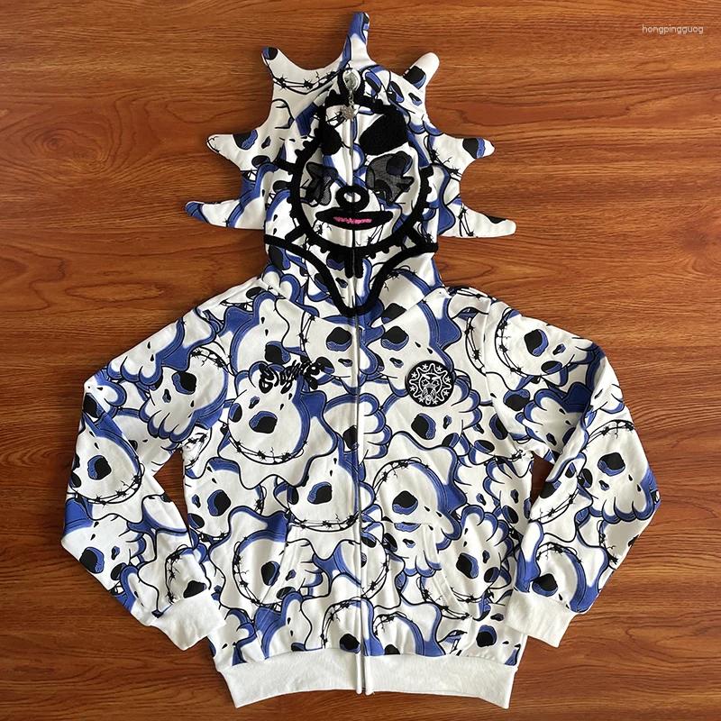 Men's Hoodies Glo Gang The Glory Full Zip Hoodie Casual Good Loose Sweatshirt Hooded Men Women Harajuku 3D Printed Cartoon Y2K Long Sleeved Zipper Skull Sweater