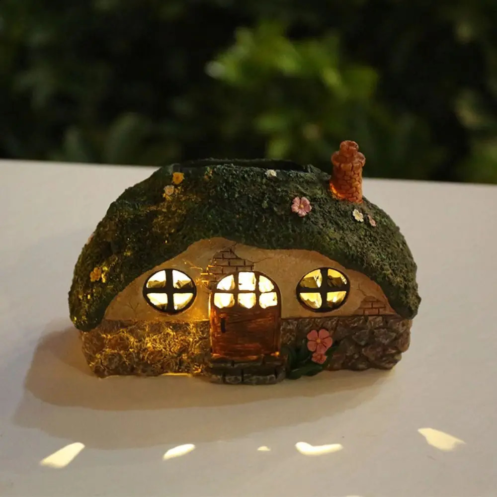 Funny Solar Fairy House Lights Waterproof Resin Fairy House Decorations Lifelike Realistic LED Garden Statue Lights Outdoor 240801