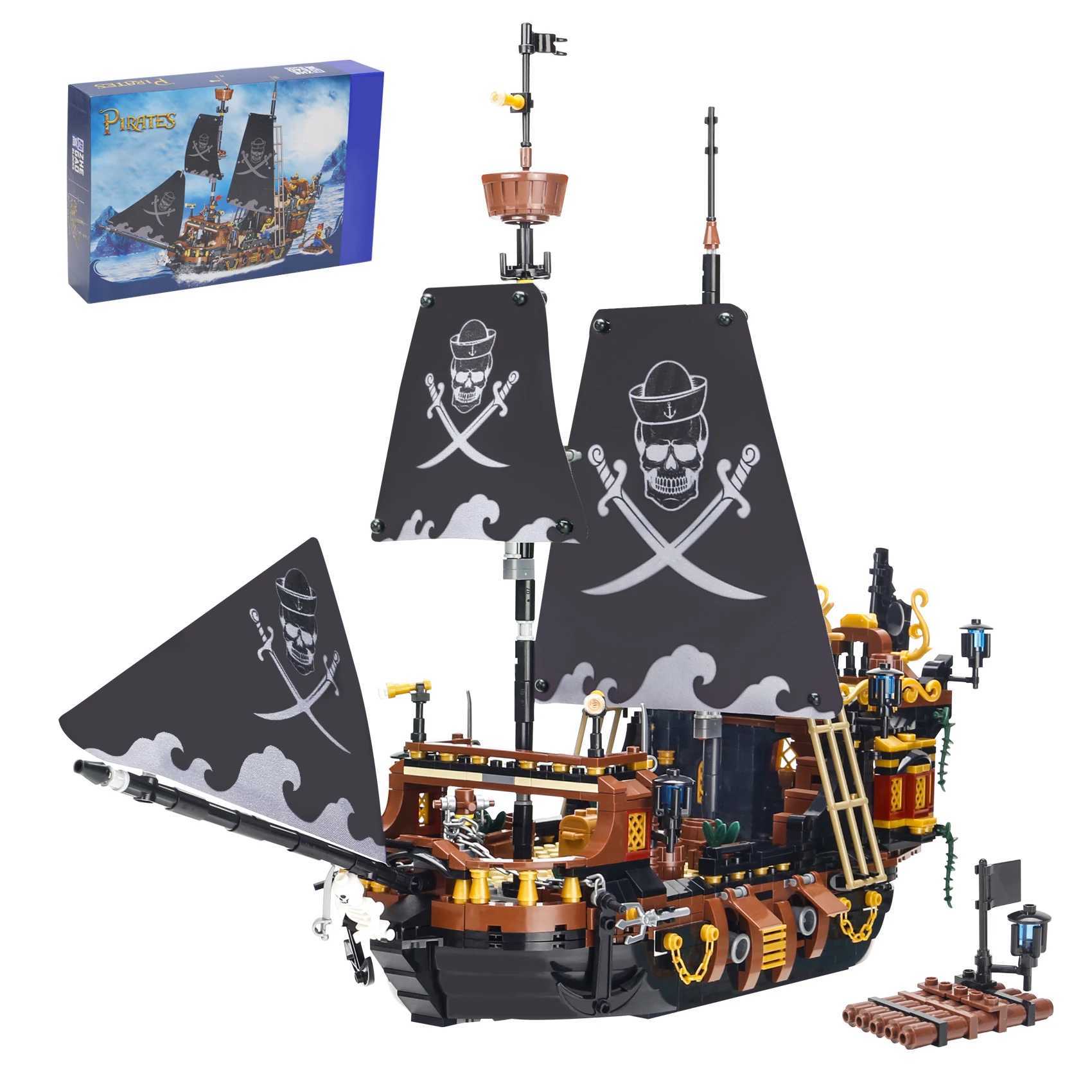 1328PCS Creative The Black Pearl Pirate Jack Sparrow Ship Building Blocks Boat DIY Bricks Toys Birthday Christmas Gift For Kids Y240731