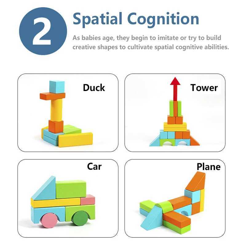 Wooden Building Blocks Set with Storage Bag Wooden Toys for Kids Assembled Building Blocks Early Educational Toys for Children Y240731