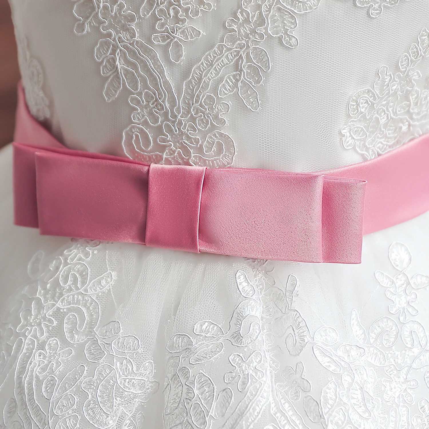 Baby Girl White Baptism Dress Infant 1st Birthday Pink Bow Tutu Gown Flower Girl Dress for Wedding Ceremony Summer Party Costume X250203