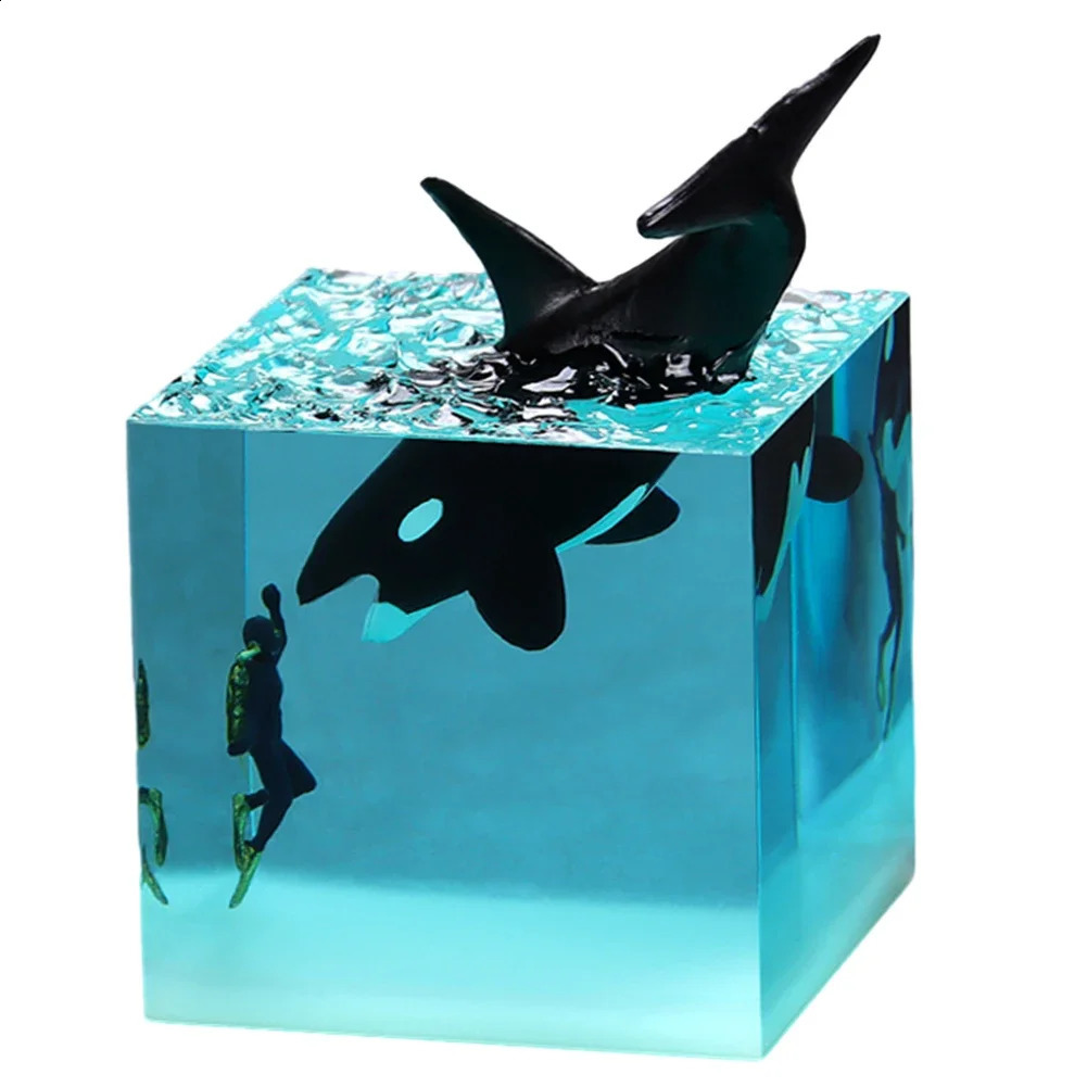 Ocean Whale Cube Decoration with Light Whale Submariner Night Light Cube Whale Killer Whale Megalodon Desktop Bookshelf 240731