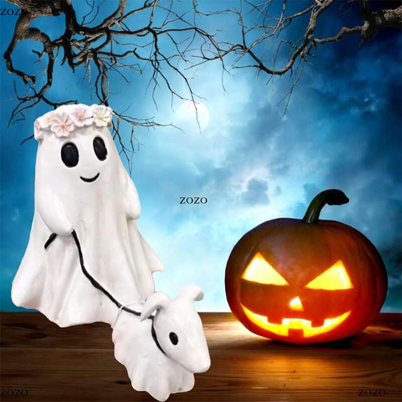 Halloween Ghost Walking Dog Statue Cute Spooky Ghost Dog Halloween Ornament Festival Gift Figurine Household Tabletop Decoration