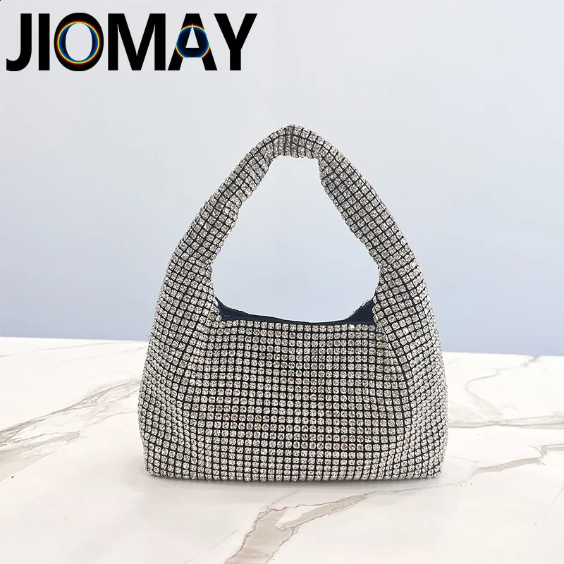 JIOMAY Fashion Silvery Evening Bags Glitter Rhinestone Purses for Women Portable Solid Color Womens Handbags 240731