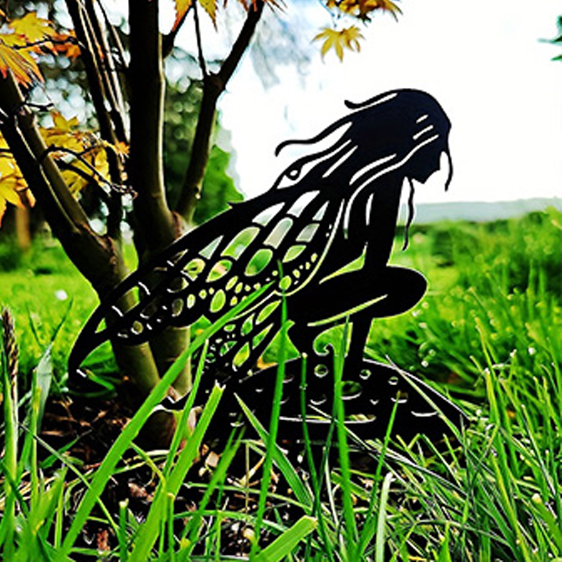 Fairy Garden Elf Metal Squat Mushroom Fairy Silhouette Patio Sign For Garden Decor Outdoor Fall Decor Fence Top
