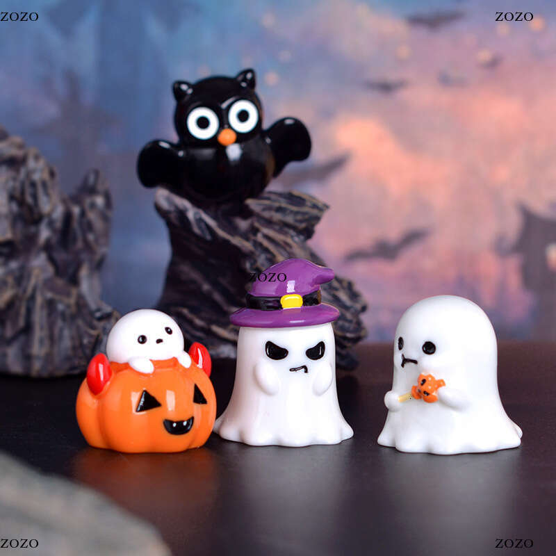 Figurine Miniature Lovely Cartoon Pumpkin Ghost Micro Landscape Ornaments For Halloween Decorations Home Office Desk Room Decor