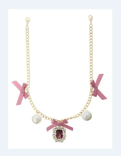 Japanese Style Fashion Rhinestone Pearl Bowknot Bag Chain Ornaments Sweet Diamond Charms Bow Pendants 240731