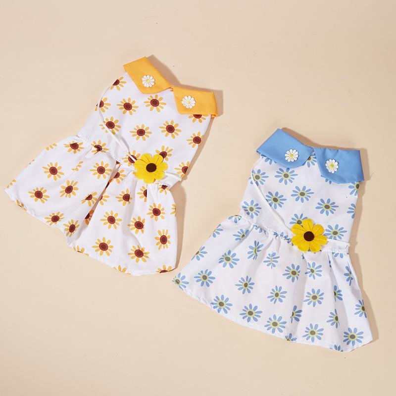 Pet clothing, cat cartoon printed suower dress, pet dog dress