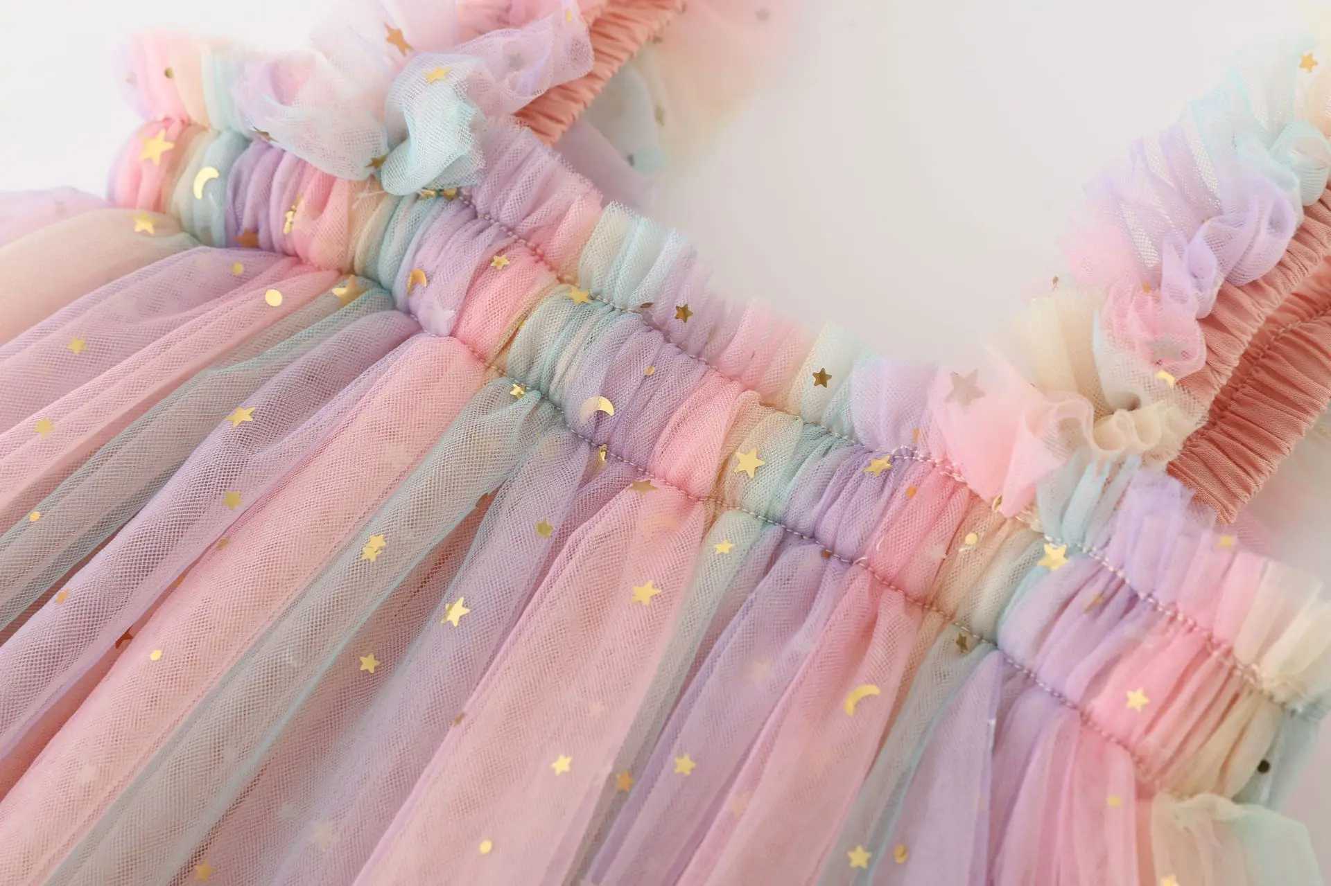 Toddler Girl Princess Dress Baby Rainbow Tulle Costume Kids Summer Sleeveless Strap Dresses Newborn Birthday ParTY Cloth X2502201